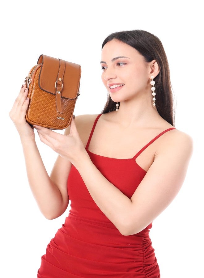 LEEZEL Solid Jute Texture Women's Hand Bag Vegan Leather Flap Sling Bag (Tan) - Image 5